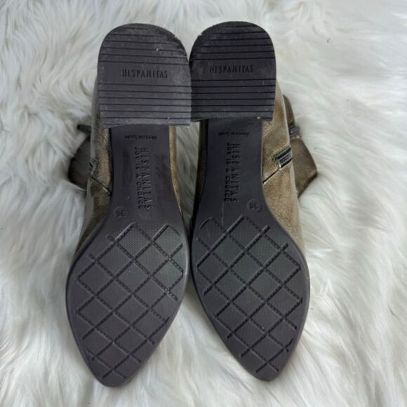 Hispanitas Ginger Grey/Brown Crinkled Patent Leather Block Heel Booties Sz 36/US - Picture 5 of 6